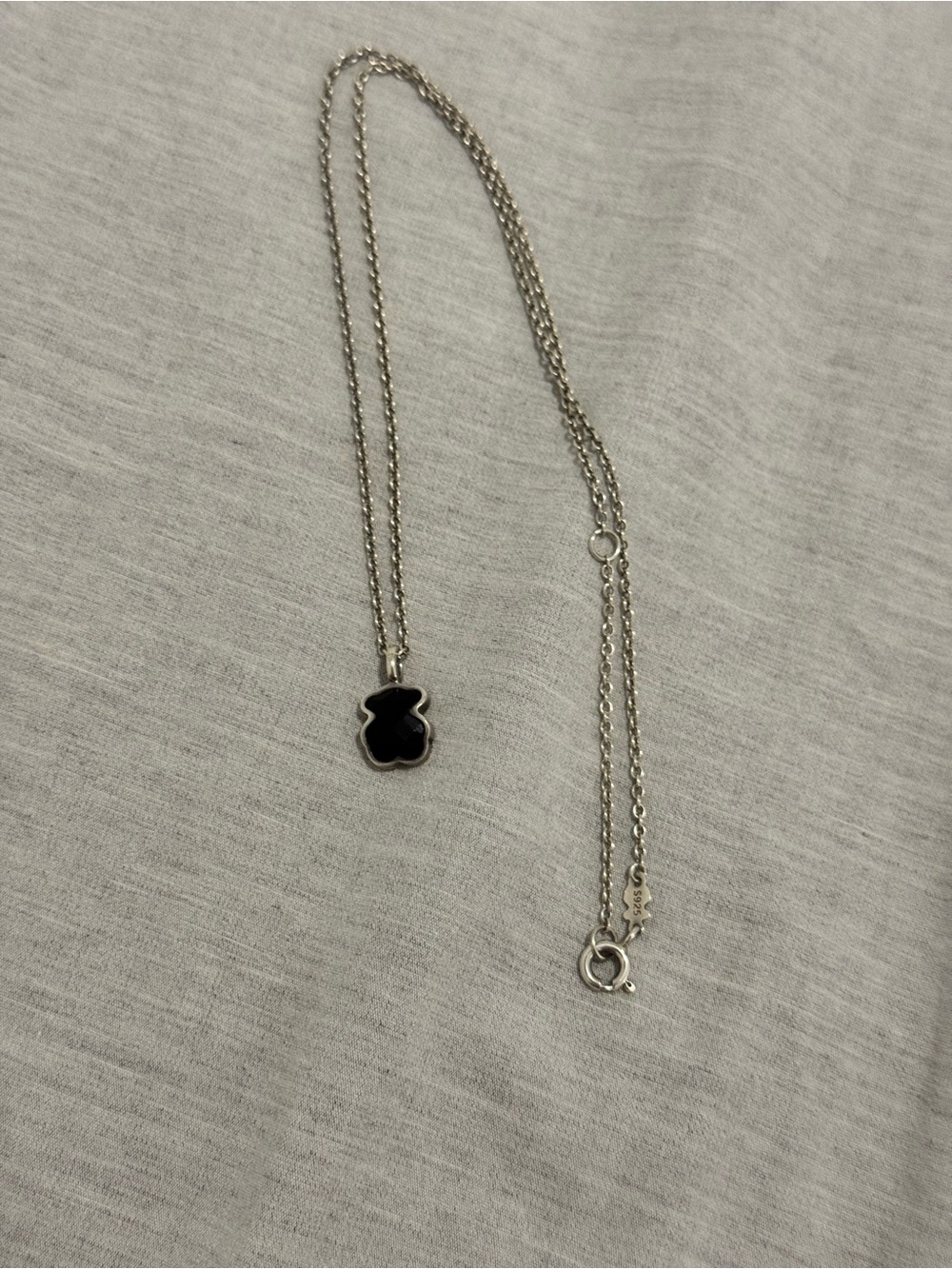 Authentic TOUS Icon Color Silver Necklace with Black Onyx Bear